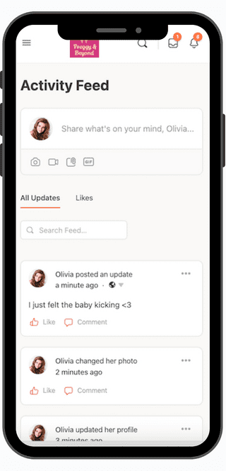 Preggy & Beyond Activity Feed Screen